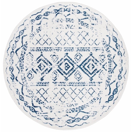 Flowers First 3 x 3 ft. Tulum Bohemian; Contemporary Round Power Loomed Rug; Ivory & Navy FL1881717
